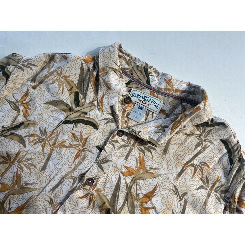 Margaritaville Hawaiian Shirt Mens 2XL Beige Gold Short Sleeve‎ Button Up Floral